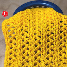 Load image into Gallery viewer, Loom knit stitch Zig Zag Eyelet Pattern on a 24-peg loom Copyright Loomahat