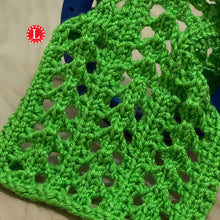 Load image into Gallery viewer, Loom Knit Little Arrowhead Lace Stitch Pattern Small 24-peg knitting loom. Made wih Red Heart green yarn. Copyright Loomahat Image
