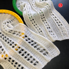 Load image into Gallery viewer, Loom Knit Wheat Lace Double Eyelet Stitch Pattern Copyright Loomahat