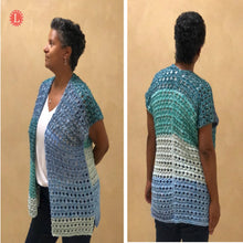 Load image into Gallery viewer, Loom Knit Ridged Ribbon Sweater Cardigan Vest w Lacy Stitch
