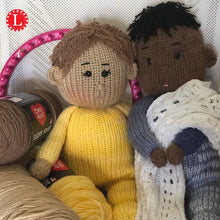 Load image into Gallery viewer, Loom Knit Chubby Doll Copyright Loomahat Red Heart Yarn Yellow 41 Peg Loom