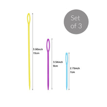 Load image into Gallery viewer, 3 Large Eye Blunt Plastic Needles in 3 Sizes 15cm 9cm 7 cm