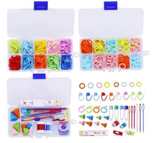 Load image into Gallery viewer, 381 Piece Knitting Crochet Kit  Locking Stitch Markers ,  Measuring Tape, Blunt Large Eyed Needles , Counters in 3 Clear Plastic Cased * D0