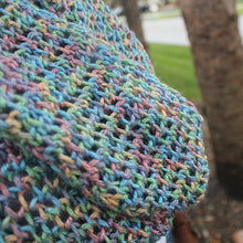 Load image into Gallery viewer, Loom Knit Mock Crochet Stitch Infinity Scarf Pattern. Made with 24 peg loom. Copyright Loomahat