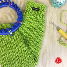 Load image into Gallery viewer, Loom Knit Tube Socks Pattern made with 24 peg loom.  Copyright Loomahat