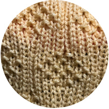 Load image into Gallery viewer, Reverse side of Loom Knit Diamond Moss Stitch Pattern Flat and in the Round. Done on a large gauge knitting loom with worsted weight yarn. Copyright Loomahat