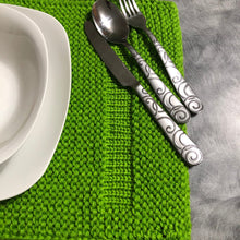 Load image into Gallery viewer, Loom Knit Garter Stitch Table Setting Placemat Pattern made with a 41 Peg loom Copyright Loomahat
