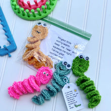 Load image into Gallery viewer, Worry Worm Loom Knit Pattern and Tags Copyright Loomahat