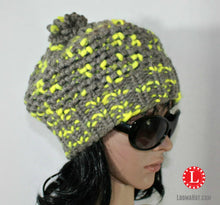 Load image into Gallery viewer, Loom Knit Mock Crochet Stitch Slouchy Hat Pattern made with a 41 peg loom and chunky lion brand yarn. Copyright Loomahat