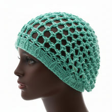 Load image into Gallery viewer, Loom Knit Three Step Stitch Slouchy Hat Snood Pattern. Made with 41 peg loom. Copyright Loomahat