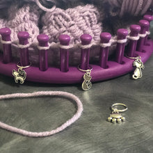 Load image into Gallery viewer, Loom Knitter Metal Kitty Cat Stitch Markers Copyright Loomahat