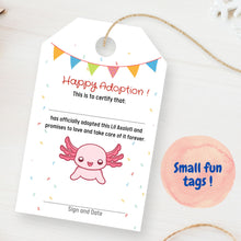 Load image into Gallery viewer, Axolotl Adoption Certificate Tags
