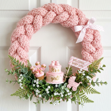 Load image into Gallery viewer, Loom knitted baby announcement it's a girl
