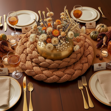 Load image into Gallery viewer, Loom Knit Table Center Piece Thanksgiving Autumn Copyright Loomahat
