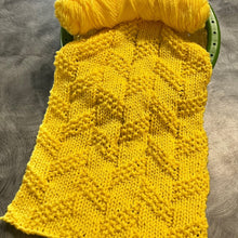 Load image into Gallery viewer, Loomahat Loom Knit Stitches Diagonal Moss Stripe , Knit using round large gauge loom and yellow Red Heart yarn
