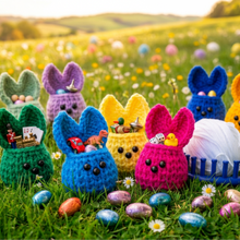 Load image into Gallery viewer, Loom knit Easter Egg Basket Gift Party Bags 24 peg Pattern with Video Tutorial Copyright Loomahat
