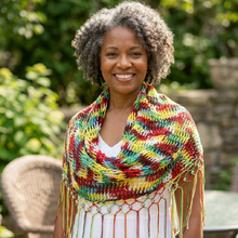 Load image into Gallery viewer, Loom Knit Rectangular Shawl the Lacy Mock Mesh Stitch Pattern on 41 peg loom
