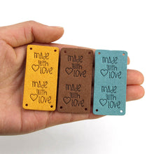 Load image into Gallery viewer, Rectangular &quot;Made with Love&quot; PU Leather Labels Tags with 4 Holes
