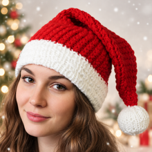 Load image into Gallery viewer, Loom Knit Santa Clause Hat Pattern  on Round Loom - Copyright Loomahat 
