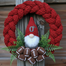Load image into Gallery viewer, Loom Knit College Football Team Wreath . Copyright Loomahat
