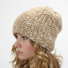 Load image into Gallery viewer, Loom Knit Brimless Seed Stitch Bennie Hat Pattern Copyright Loomahat
