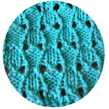 Load image into Gallery viewer, Reverse side of Loom Knit Acorn Eyelet Lace Stitch Pattern Copyright Loomahat
