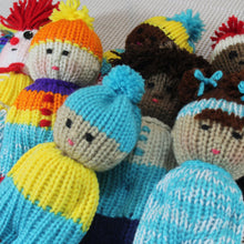 Load image into Gallery viewer, 24 Peg Loom Knit Comfort Doll Izzy Pattern Copyright Loomahat Made with Red Heart Scrape Yarn
