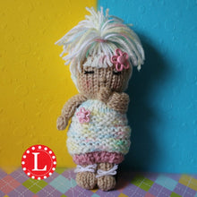 Load image into Gallery viewer, Loom Knit Doll Project Pattern Copyright Loomahat doll with 24 peg round loom . Worsted weight yarn baby doll.
