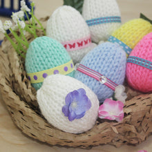 Load image into Gallery viewer, Loom knit Easter Eggs Copyright made on 24 peg loom with Red Heart Yarn Loomahat
