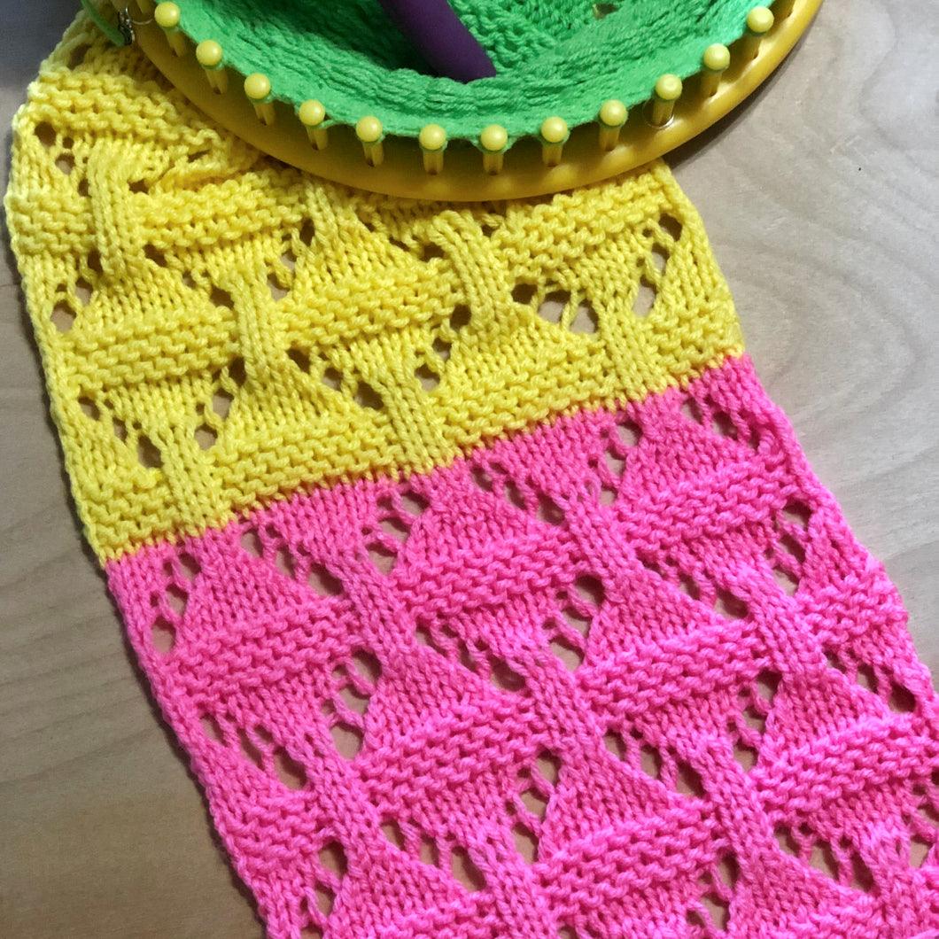 Eyelet Ovals with Garter Lace Stitch Pattern Flat and in the Round