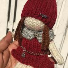 Load image into Gallery viewer, Loom Knit Doll with Hat and Cowl Project Pattern. Made on a 24 peg round loom
