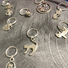 Load image into Gallery viewer, Metal Kitty Cat Stitch Markers Copyright Loomahat
