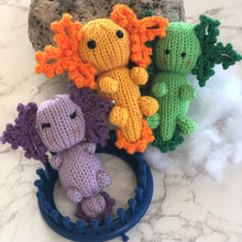 Load image into Gallery viewer, Loom knit Axolotl doll pattern with 24 peg loom copyright Loomahat 
