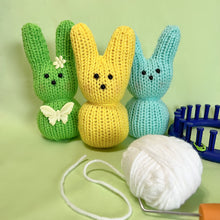 Load image into Gallery viewer, Loom KNit Bunnies Rabbit Project Pattern made on a 24 peg circular loom.. Copyright Loomahat
