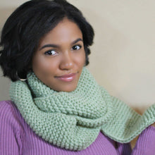 Load image into Gallery viewer, Loom knit Garter Stitch Scarf Pattern made on 24 Peg Loom with Video Tutorial by Loomahat 
