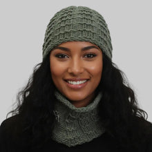 Load image into Gallery viewer, Loom Knit Waffle Stitch Hat and Cowl Womens or Mens Set CopyrightLoomahat

