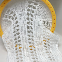 Load image into Gallery viewer, Loom Knit Wheat Lace Double Eyelet Stitch Pattern Copyright Loomahat
