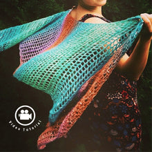 Load image into Gallery viewer, Loom Knit Rectangular Shawl the Lacy Mock Mesh Stitch Pattern on 41 peg loom

