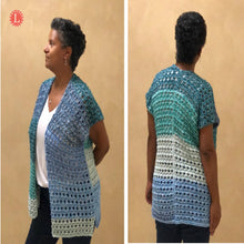 Load image into Gallery viewer, Loom Knit Ridged Ribbon Sweater Cardigan Vest w Lacy Stitch
