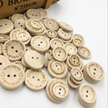 Load image into Gallery viewer, 5 Handmade with Love Sewing Button Tags Natural Wooden 25mm,  20mm or 15mm
