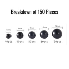 Load image into Gallery viewer, 100 or 150 Pieces Solid Black Safety Eyes with Washers Sizes 6mm 8mm 9mm 10mm 12mm

