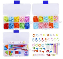 Load image into Gallery viewer, 381 Piece Knitting Crochet Kit  Locking Stitch Markers ,  Measuring Tape, Blunt Large Eyed Needles , Counters in 3 Clear Plastic Cased * D0
