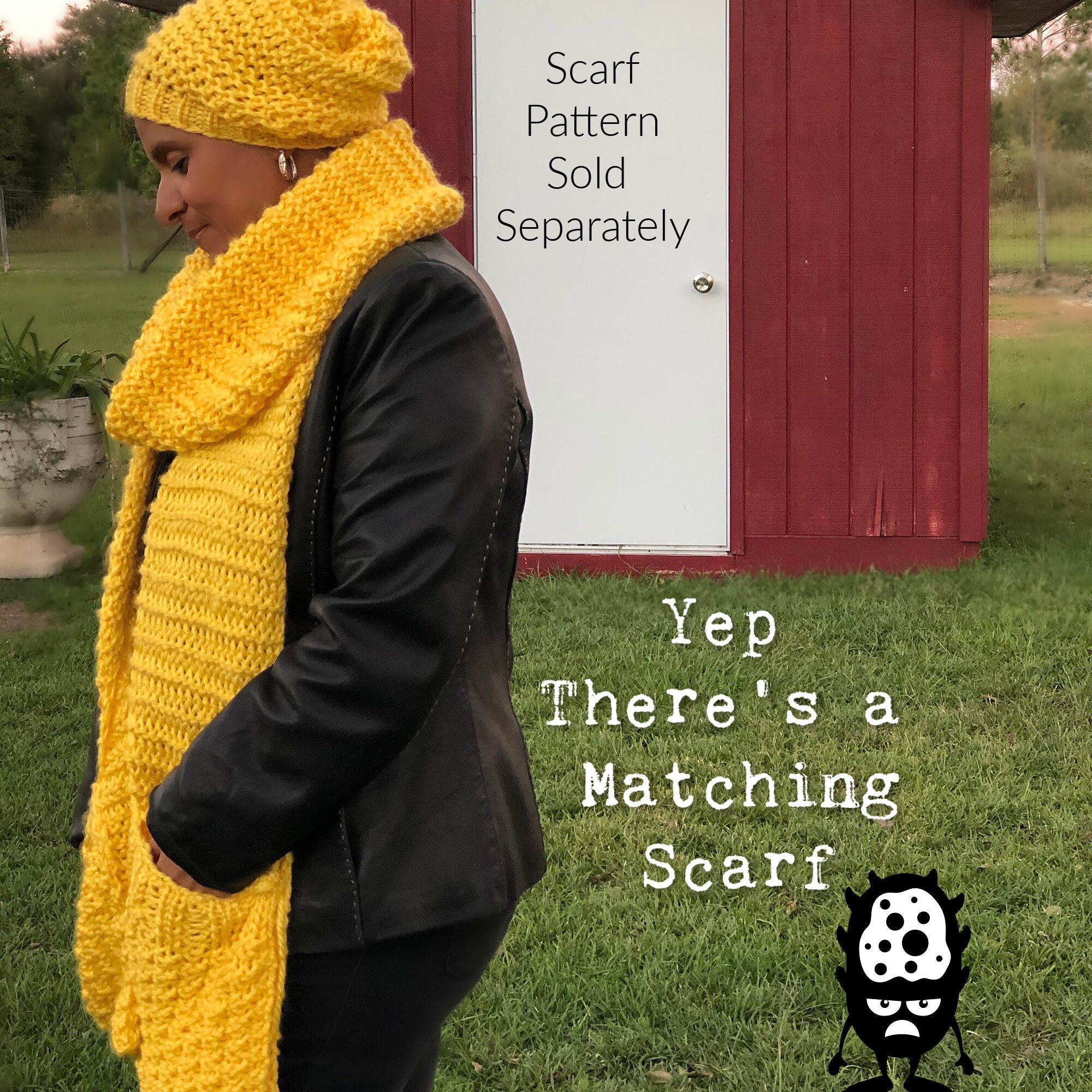 Loom Knit Garter Stitch Slouchy Beanie for Men Women Pattern - Main Image