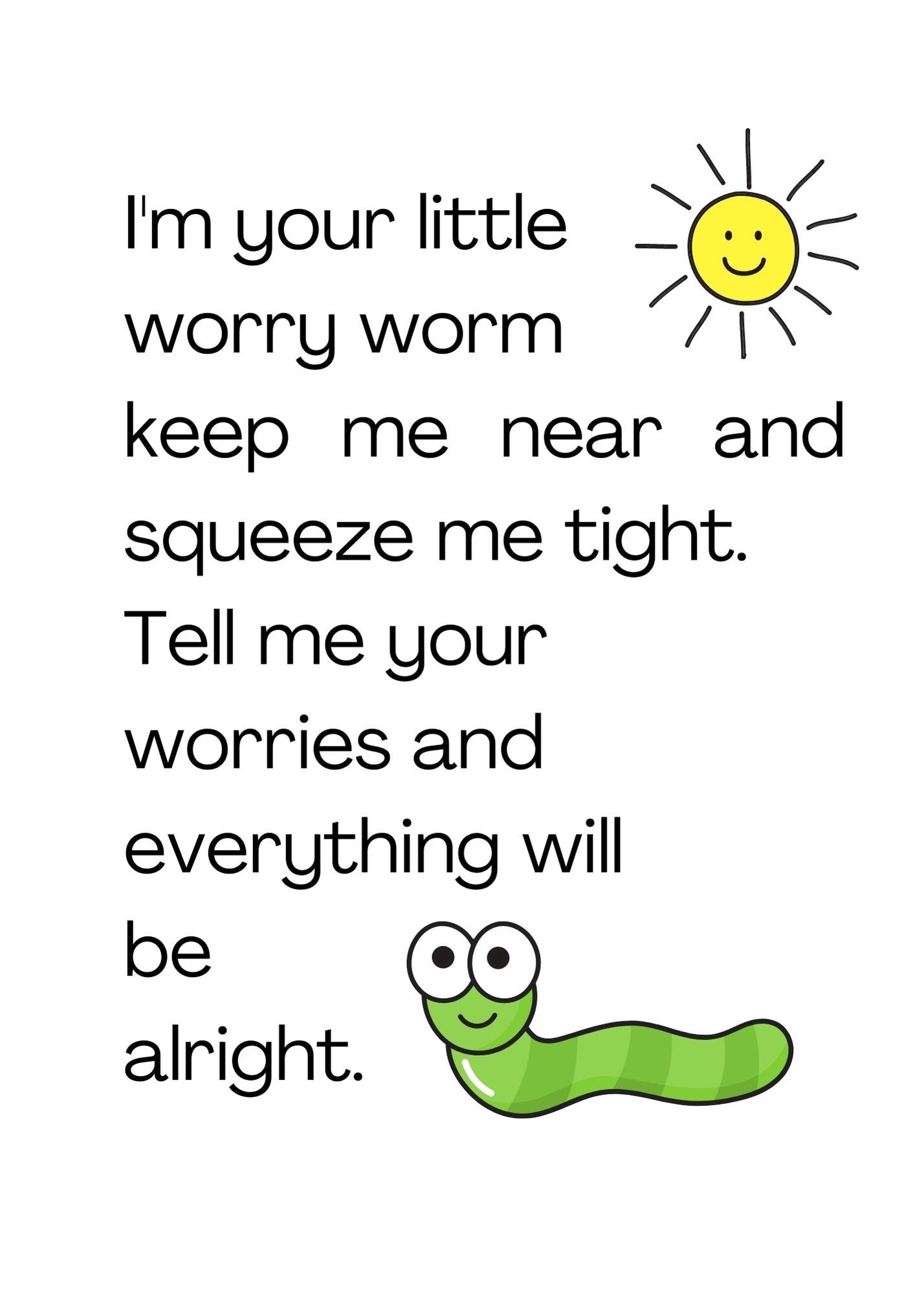 worry worm poem printable post cards and tags in 2 sizes