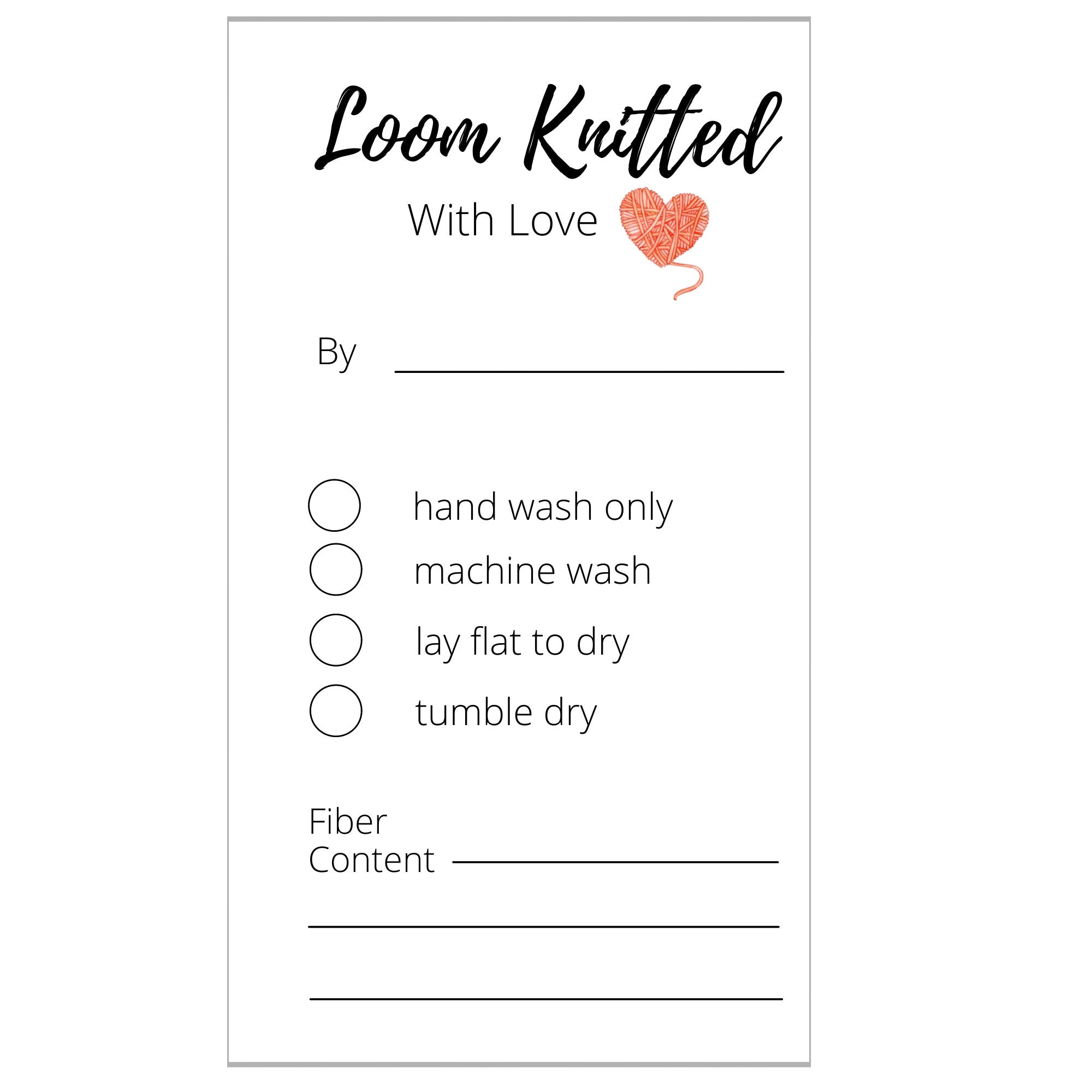 Pattern Care Labels  Printable Loom Knitted with Love Tags –