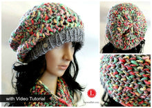 Load image into Gallery viewer, Slub Yarn Hat &amp; Cowl Slouchy with Figure 8 Stitch Pattern
