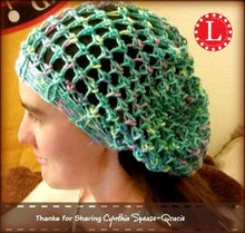Load image into Gallery viewer, Loom Knit Three Step Stitch Slouchy Hat Snood Pattern. Made with 41 peg loom. Copyright Loomahat
